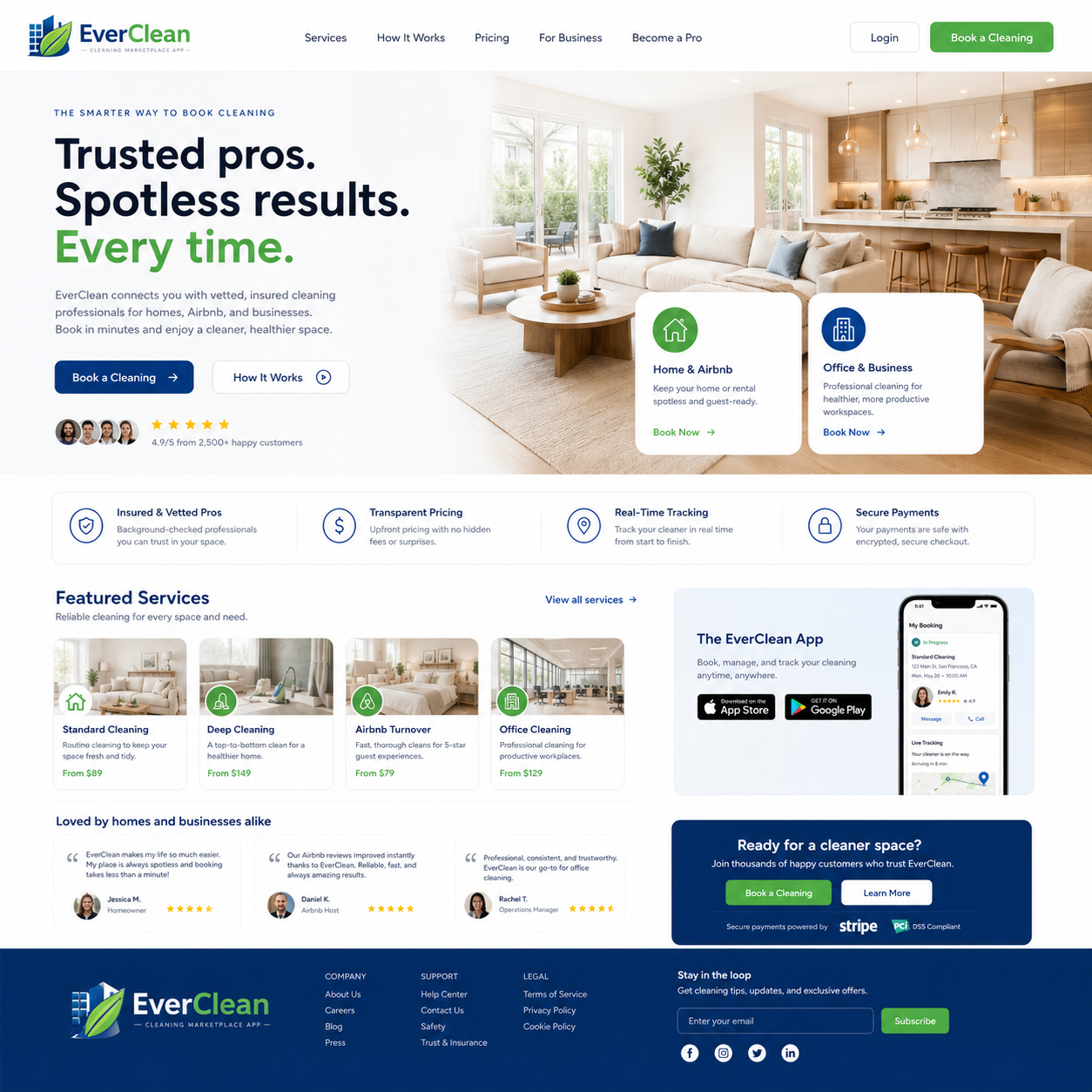 EverClean marketplace app preview with service options
