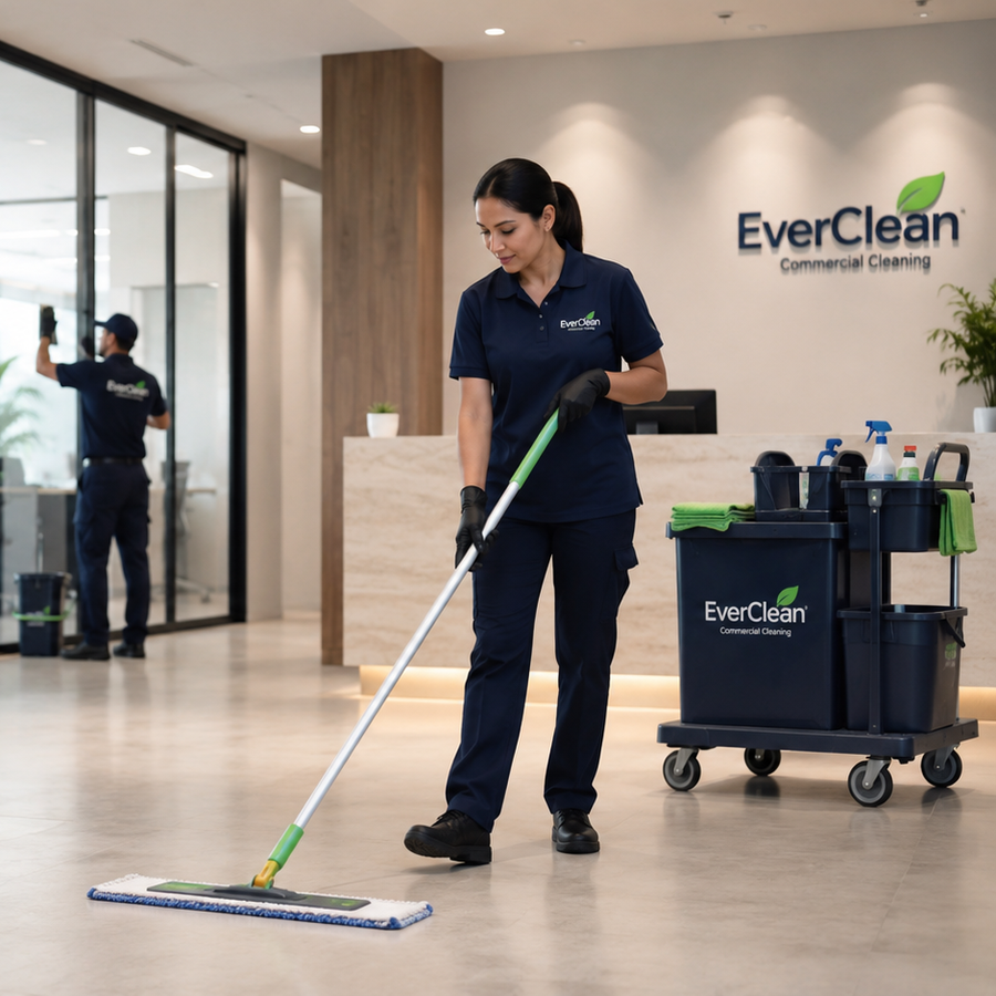 Office Cleaning professional mopping a clean office