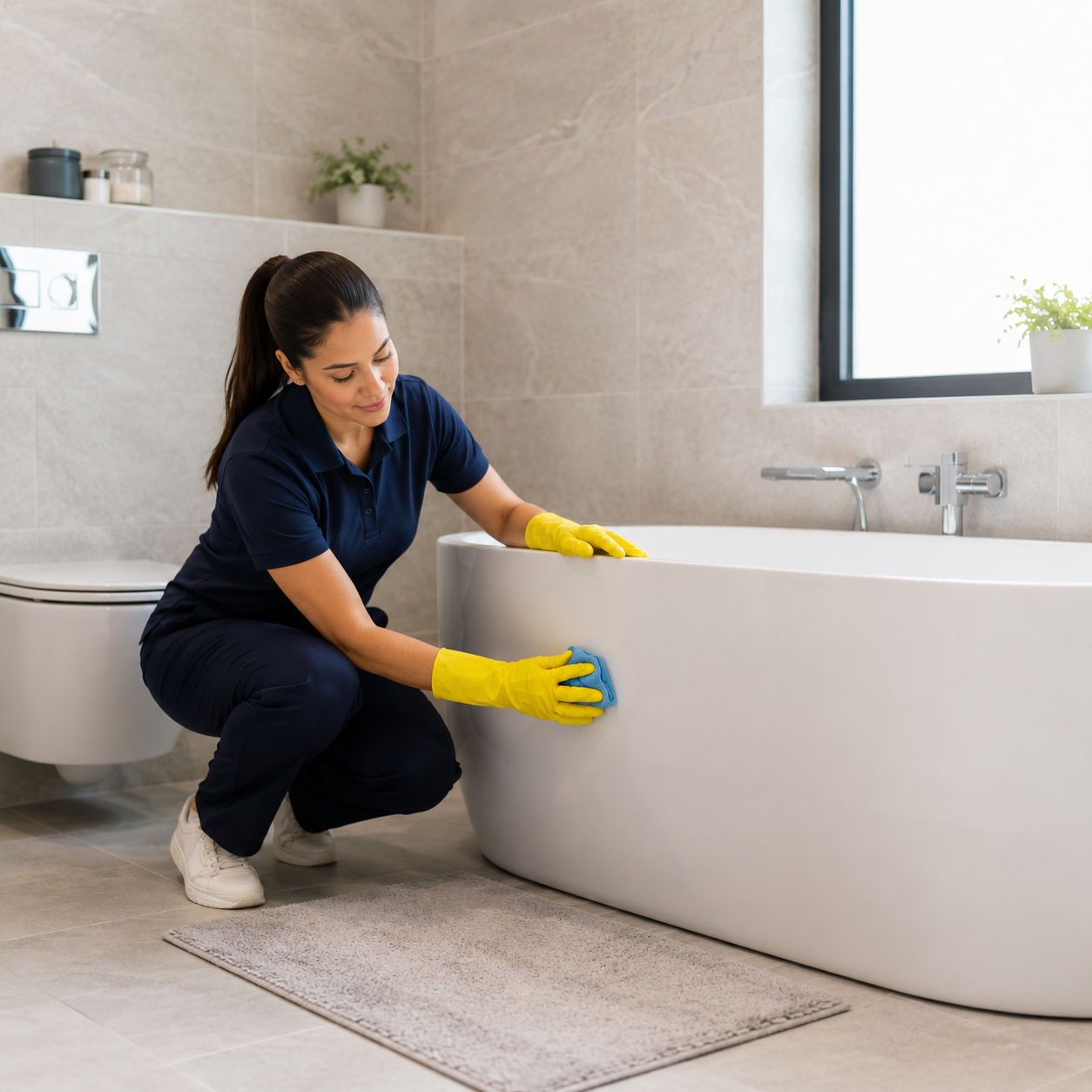 Standard Cleaning service woman cleaning a bathtub